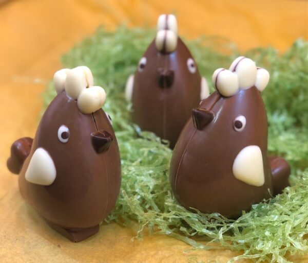 Poules en chocolat Pâques